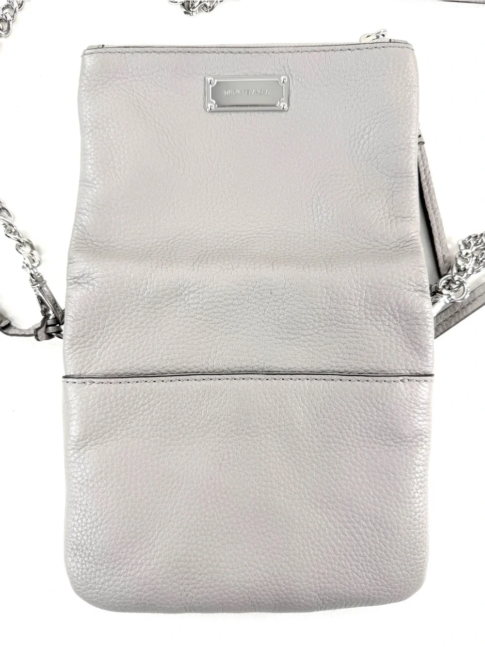 Michael Kors Gray Leather Mini Fold Over Crossbody Bag Chain Strap Charm 1606